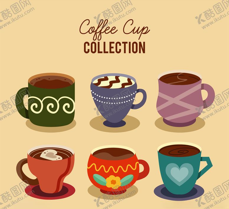 编号：12960810020829469105【酷图网】源文件下载-彩色花纹咖啡杯矢量素材