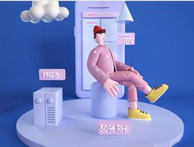 蓝粉色C4D卡通手机天气潮男