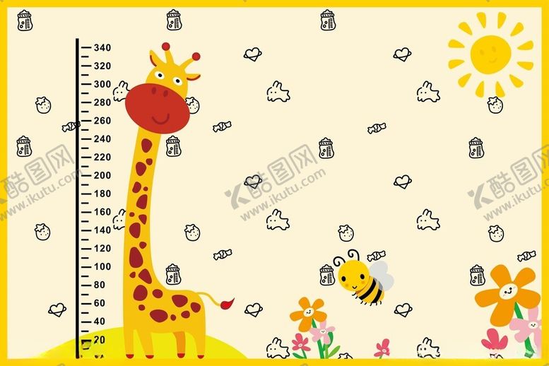 编号：13578604020012515910【酷图网】源文件下载-长颈鹿身高测量卡通墙贴