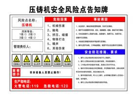 压铸机安全风险点告知牌