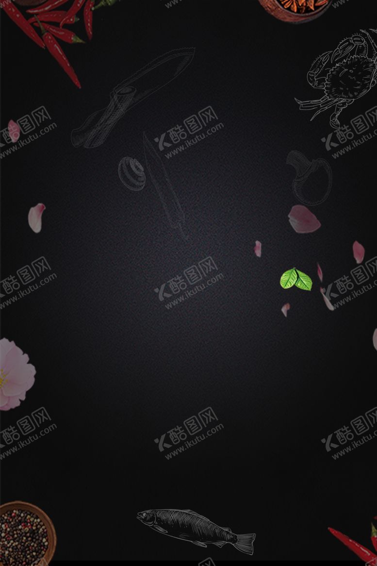 编号：12481606300933117949【酷图网】源文件下载-海鲜黑色背景科笔鱼辣椒