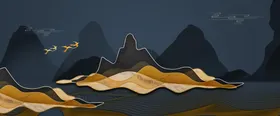 黑色黑金山水房地产风景3D海报