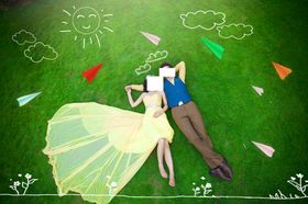 婚纱照写真草地绘画粉笔