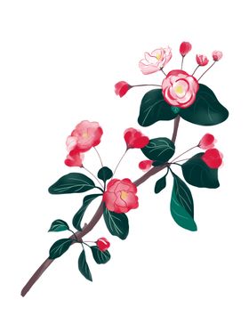 花朵草手绘草绿叶红