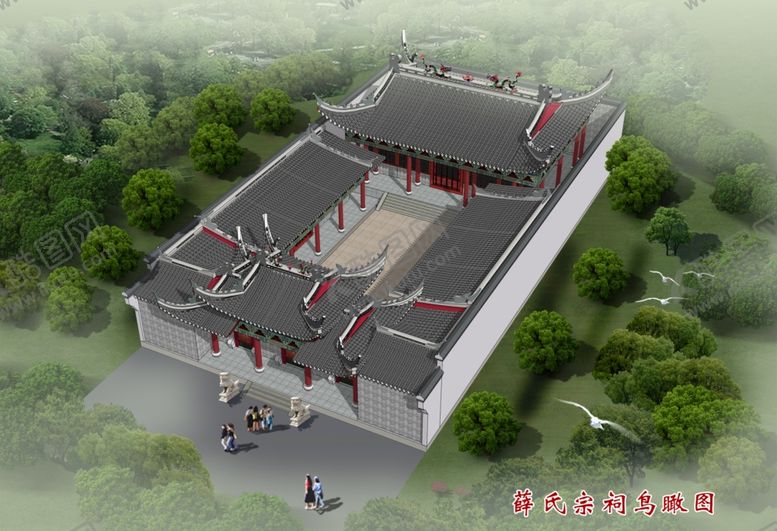 编号：25379804170411389337【酷图网】源文件下载-祠堂鸟瞰图