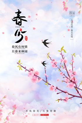 春分粉色设计桃花广告设计