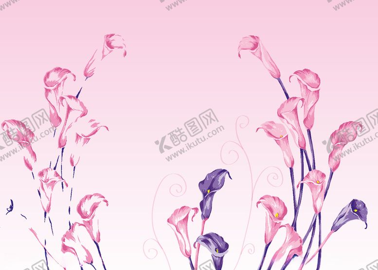 编号：87951306181847092173【酷图网】源文件下载-百合花紫罗兰装饰画墙纸壁纸背景