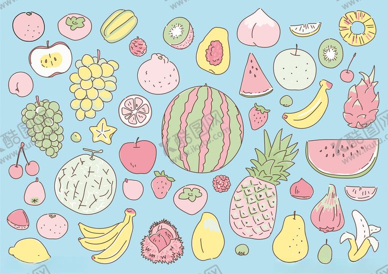 编号：26245411021451119345【酷图网】源文件下载-缤纷水果插画图案集合