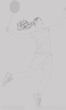打羽毛球的人物线稿插画