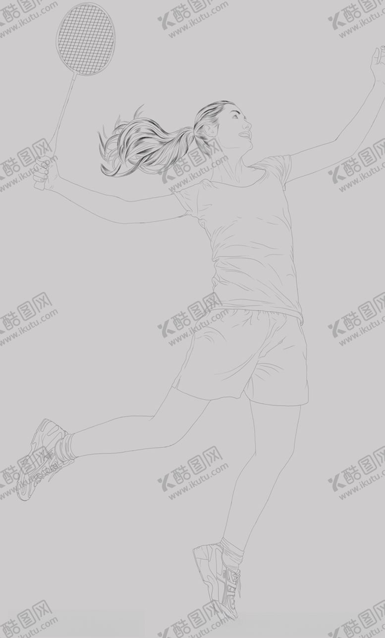编号：80000209092220356462【酷图网】源文件下载-打羽毛球的人物线稿插画