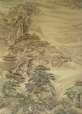 国画纸张山川水墨植物水墨画