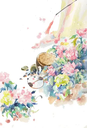 古风水彩画浪漫背景插梅花背景