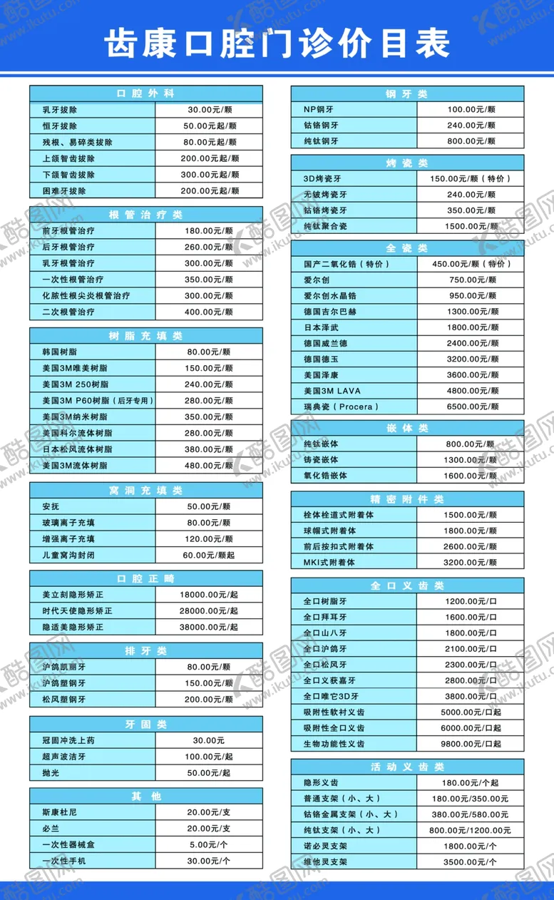编号：61614203142311447156【酷图网】源文件下载-口腔医院价格表