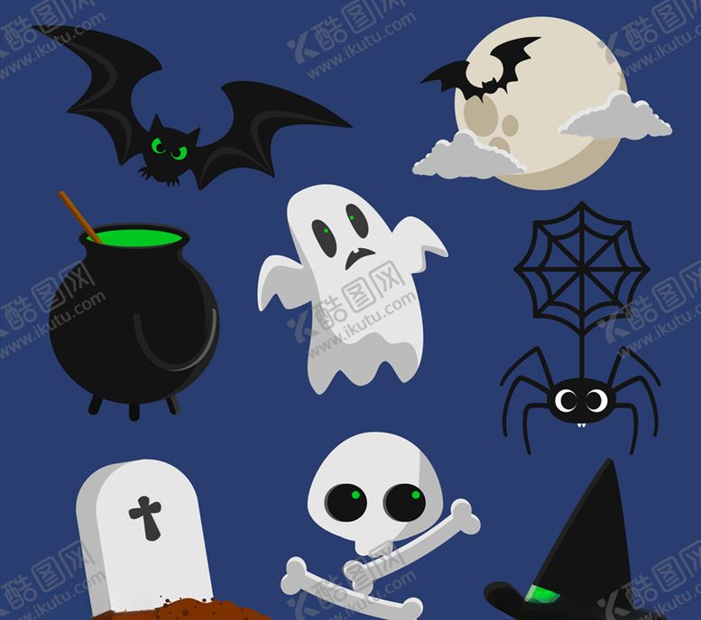 编号：95879410302345328717【酷图网】源文件下载-8款卡通万圣节元素