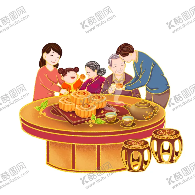 编号：30567102191059093716【酷图网】源文件下载-中秋一家人插画漫画