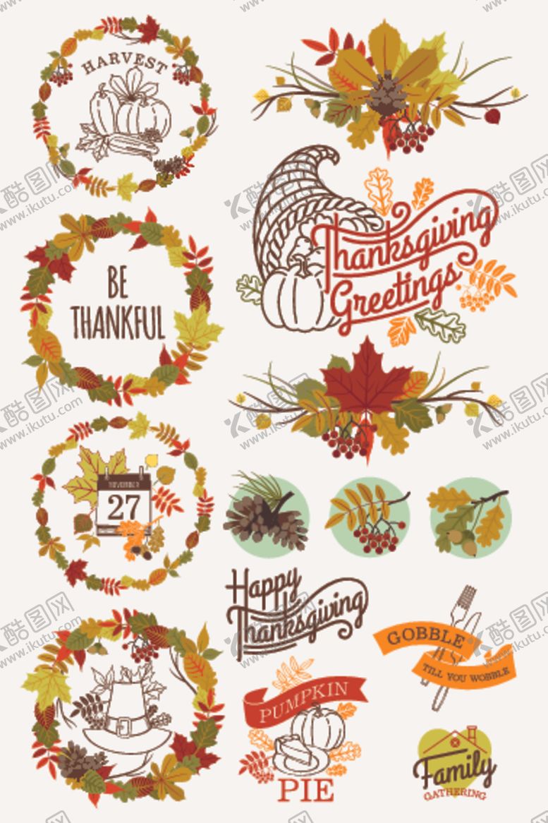 编号：67310104281747158403【酷图网】源文件下载-秋季感恩节装饰元素集合