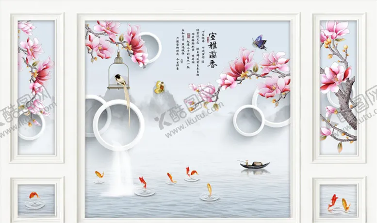 编号：76287206161441297906【酷图网】源文件下载-花鸟画山水画玉兰背景墙
