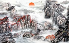创意山水玄关电视背景墙底纹素材
