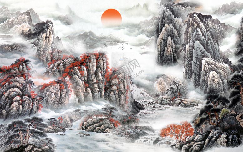 编号：41753907131752457513【酷图网】源文件下载-中式山水电视背景墙