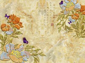 矢量国风插画牡丹逗蝶绘画蝴蝶
