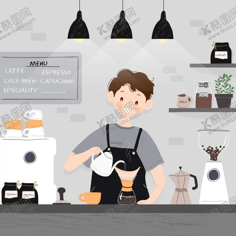 编号：57096809261649350643【酷图网】源文件下载-咖啡店员插画