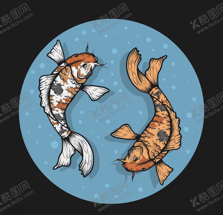 锦鲤插画色彩装饰纹身纹身图案彩绘图案