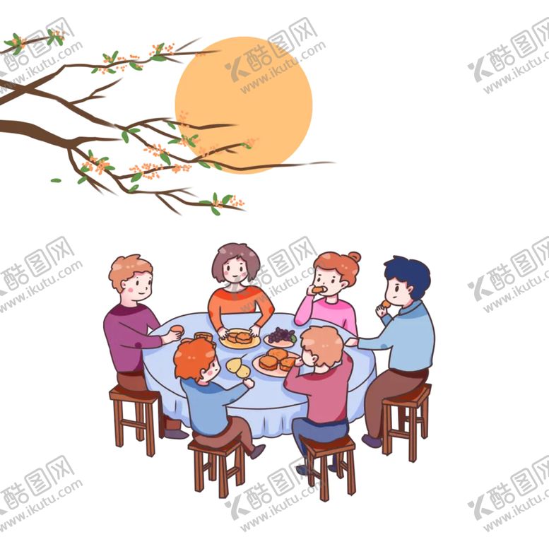 编号：97264602221030336010【酷图网】源文件下载-国庆中秋团圆一家人吃月饼