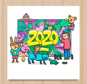 2020涂鸦卡通创意插画