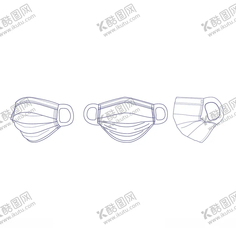 编号：44815306290123292876【酷图网】源文件下载-口罩线稿宽挂耳绳线稿三视图