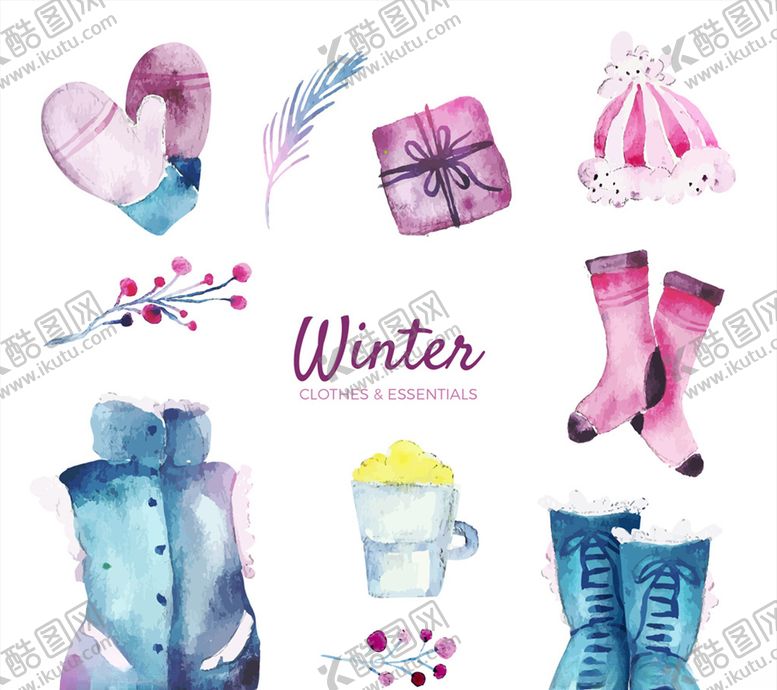 编号：54217809140715095206【酷图网】源文件下载-水彩绘紫色蓝色系冬季元素