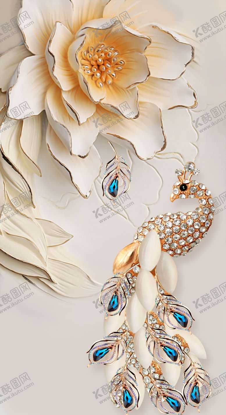 编号：13171009160250597425【酷图网】源文件下载-3D立体浮雕孔雀玄关背景