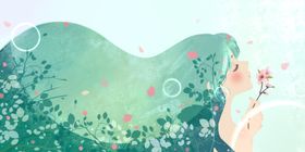 女性人物清新插画卡通背景素材