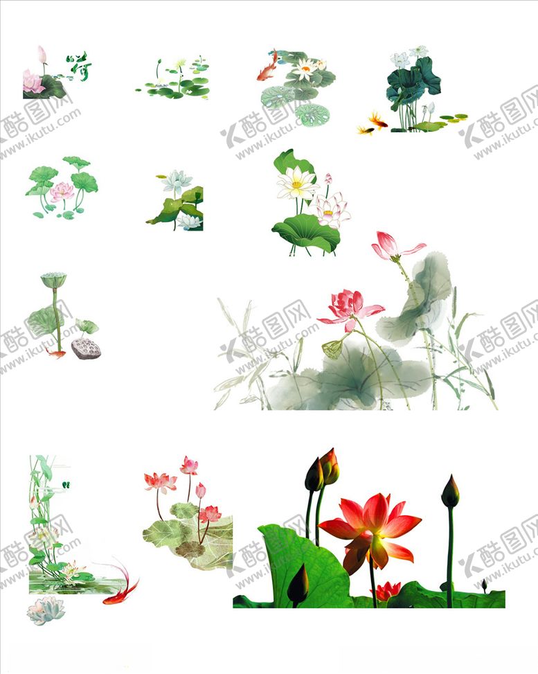 编号：23482709270742072201【酷图网】源文件下载-水墨手绘荷花荷叶