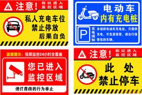 电动车停放警示标识集合禁止停