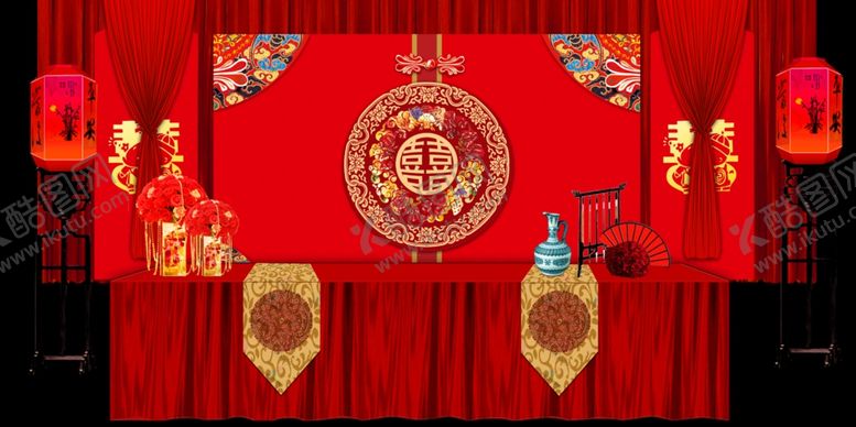 编号：74519707071940215781【酷图网】源文件下载-红色婚庆舞台背景红色舞台