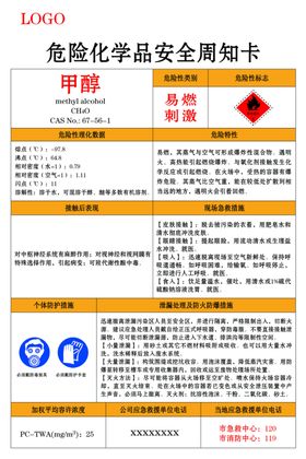 甲醇危险化学品安全周知卡