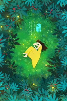 女性桂花传统插画卡通背景素材