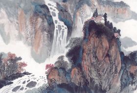 山水画墨工笔峰国
