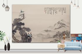 山水画餐厅装饰装饰素材酒店装饰