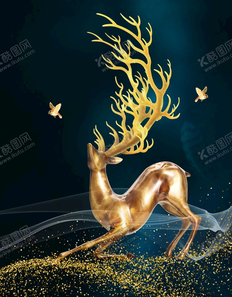 编号：80309411060002429143【酷图网】源文件下载-金色麋鹿简约艺术挂画装饰画
