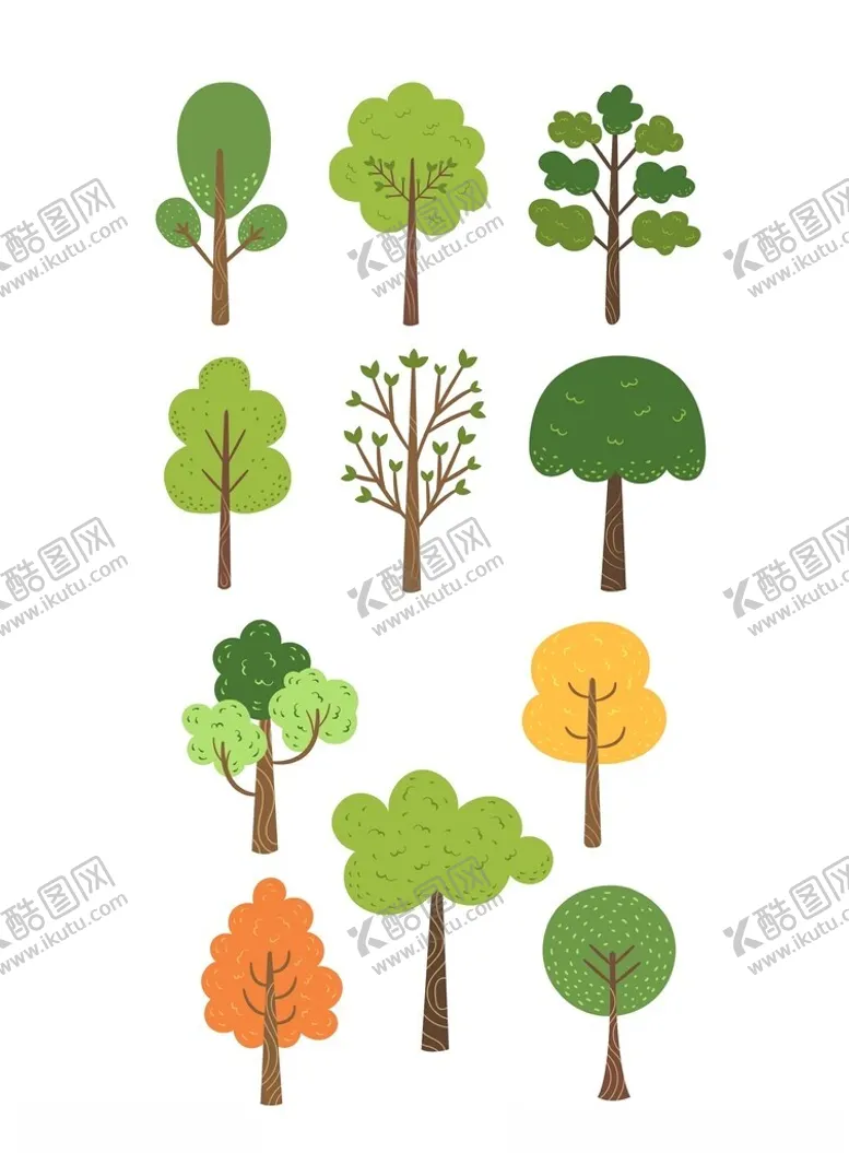编号：90069804212053007413【酷图网】源文件下载-多样风格树木插画集合