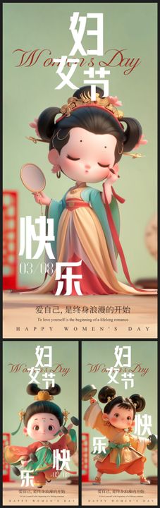 38女神节女王节妇女节医美插画海报