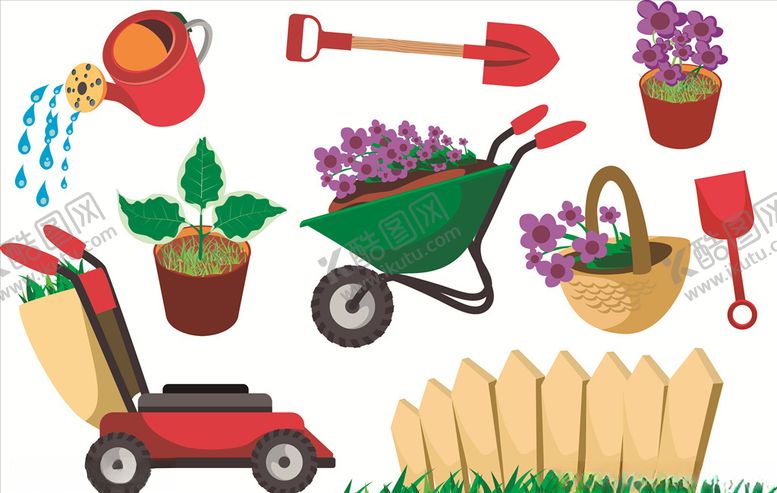 编号：48393709160657168979【酷图网】源文件下载-卡通园艺元素矢量素材