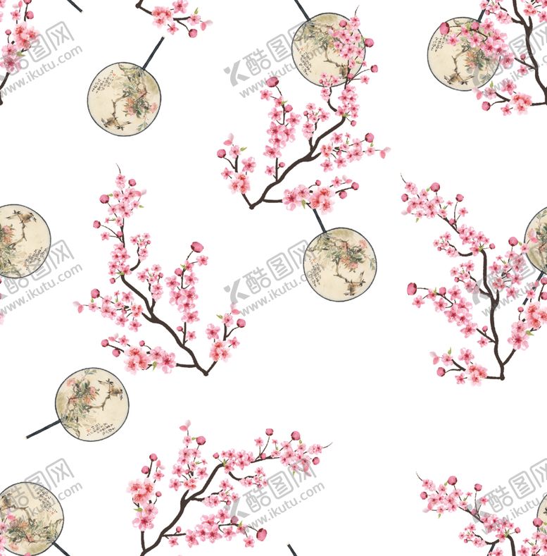 编号：75120502091504545953【酷图网】源文件下载-数码印花桃花扇子