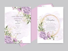 紫色花卉婚礼邀请函设计