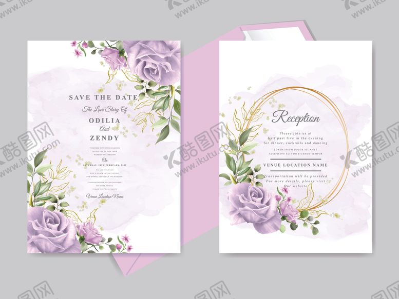 编号：34515811021358518029【酷图网】源文件下载-紫色花卉婚礼邀请函设计