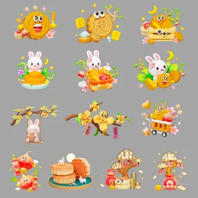 卡通中秋月饼兔子形象装插画集合