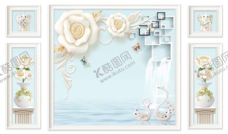 编号：91565505021432435822【酷图网】源文件下载-新中式花卉背景墙