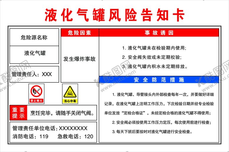 编号：75261602101040545658【酷图网】源文件下载-液化气安全风险点告知牌