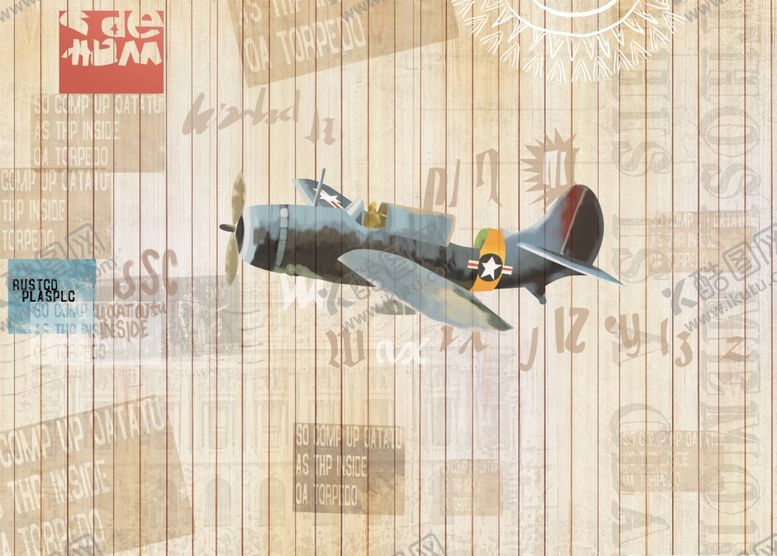 编号：24102510300807576494【酷图网】源文件下载-飞行器飞机复古背景墙